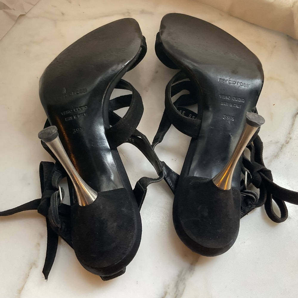 Sergio Rossi Vintage Black Suede Leather Strappy High Steel Heels Size EU 39.5 - Picture 5 of 7